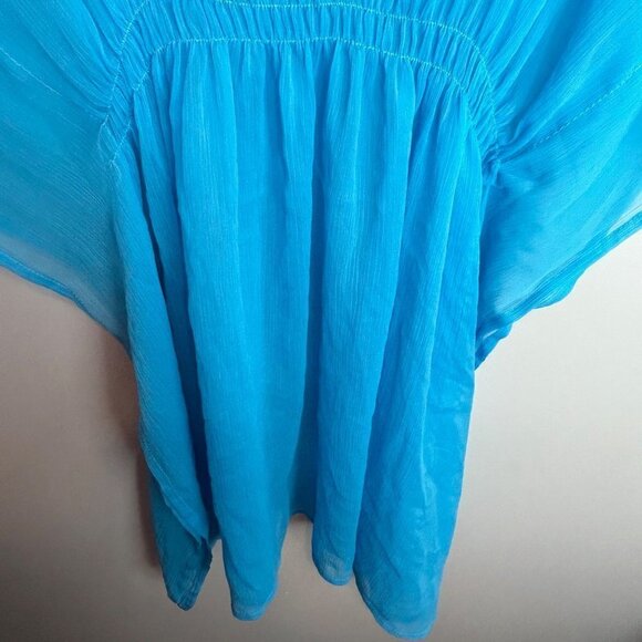 Aqua Blue Lace Trim Swim Cover Up Beach Kaftan Resort Wear Sheer Tunic - Picture 4 of 6